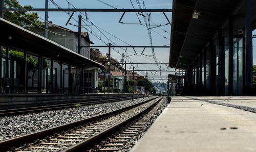 Railroad tracks against clear sky