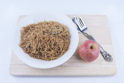 High angle view of apple on table