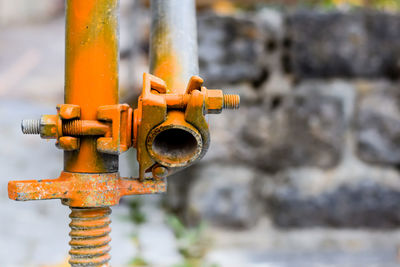 Close-up of rusty metal pipes