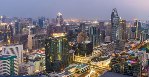 Illuminated cityscape at night