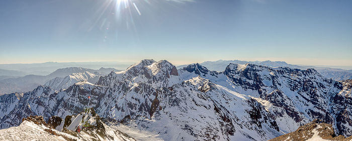 Scenic view of snowcapped mountains against sky