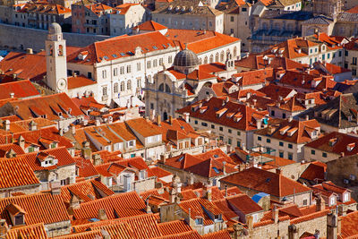 High angle view of buildings in city