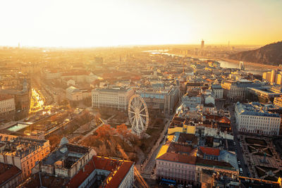 View of budapest in the rays of the setting sun