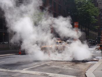 Smoke emitting from new york taxi