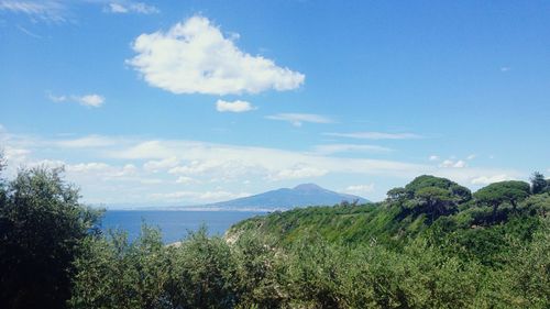 Scenic view of mountains against cloudy sky