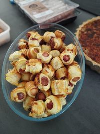 High angle view of food in plate on table