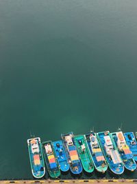 High angle view of boats moored in sea