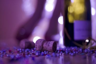 Close-up of wine bottles