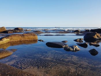 Scenic view of sea against clear sky