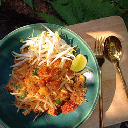 High angle view of food in bowl on table