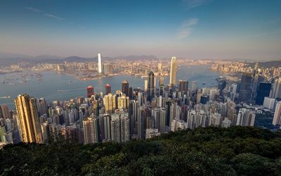 Panoramic view of cityscape against sky