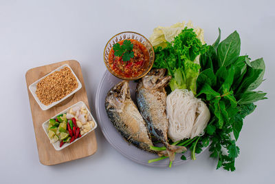 High angle view of food on table