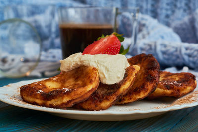 Close-up of breakfast on table