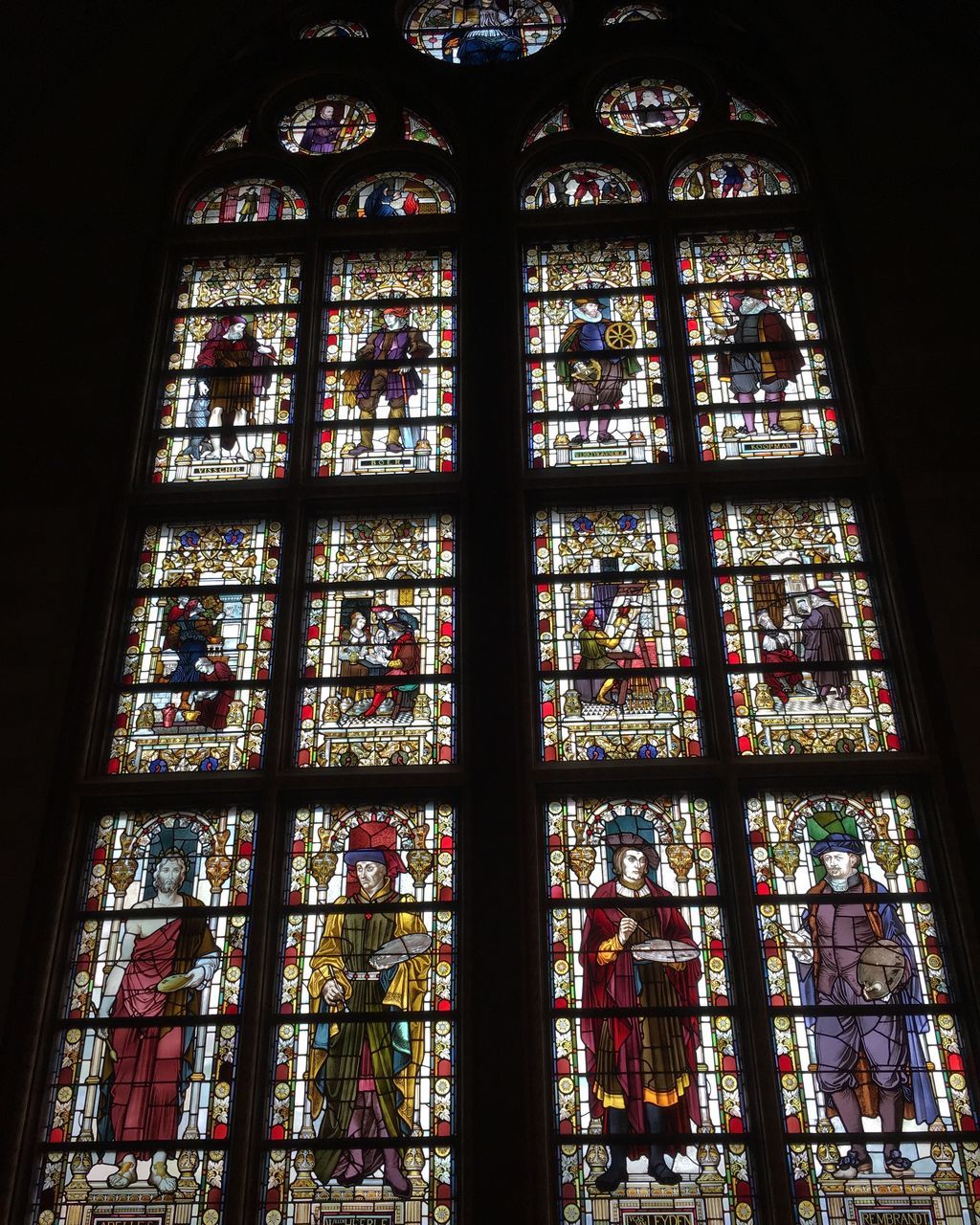 stained glass, window, place of worship, spirituality, indoors, religion, pattern, multi colored, low angle view, no people, day, rose window