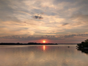 Scenic view of lake against sky during sunset