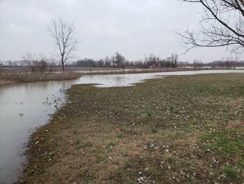 Scenic view of lake against sky during winter