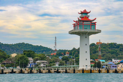 View of the lighthouse at main pier in koh si chang, chon buri, thailand/ 25 october 2018