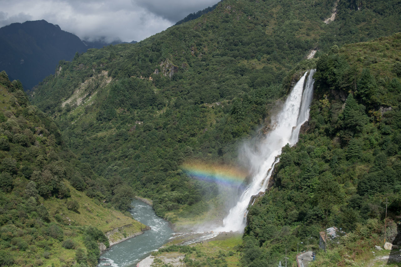 Rainbow waterfall, tawang, himalayas, india,