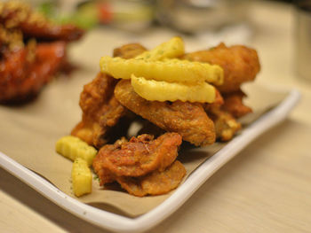 Close-up of served food in plate