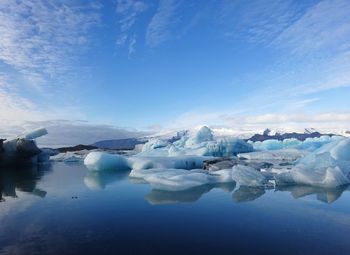 Scenic view of lake against sky during winter