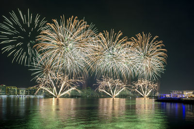 Fireworks above the lake in yas bay for golden jubilee uae national day celebrations in abu dhabi