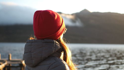 Rear view of woman wearing hat