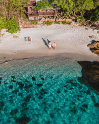 High angle view of people on beach