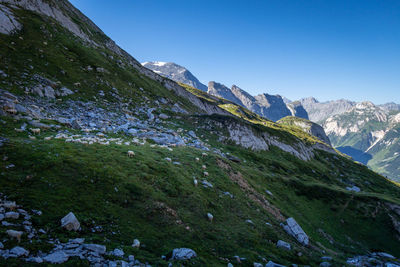 Scenic view of mountains against clear sky