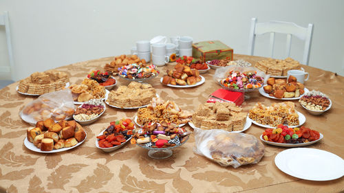 High angle view of food on table