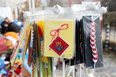 Close-up of clothes for sale in market