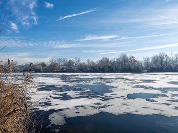 Frozen lake against sky during winter