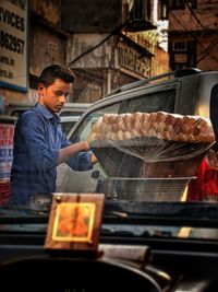 Man working in tray