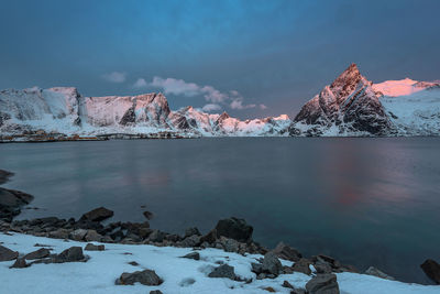 Scenic view of snowcapped mountains against sky