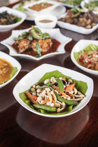 High angle view of salad in plate on table