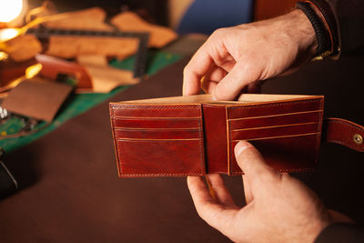 Beautiful genuine leather purse, workshop