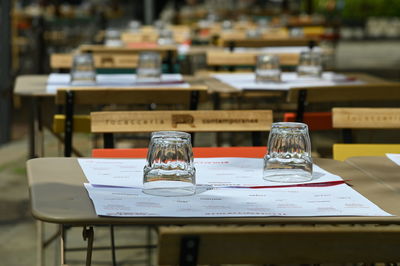 Open book on table in cafe