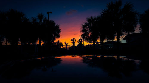 Silhouette palm trees against sky during sunset