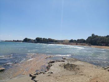 Scenic view of sea against blue sky