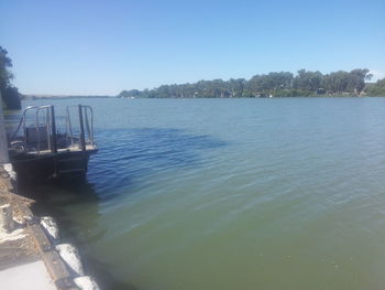 Scenic view of calm sea against clear sky