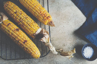 High angle view of corn on table