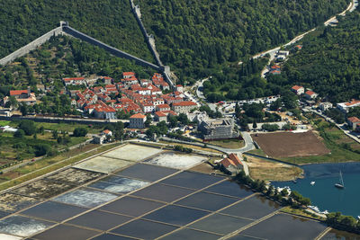 High angle view of buildings in city