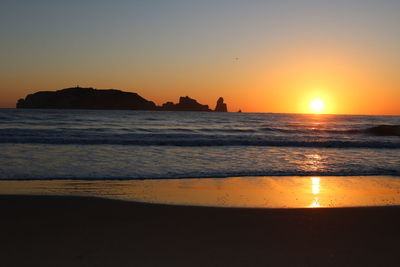 Scenic view of sea against clear sky during sunset