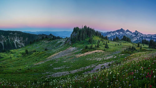 Scenic view of landscape against sky during sunset