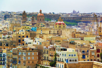 Aerial city view of density packed valletta, the capital of the island of malta.