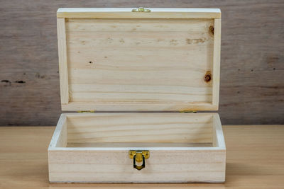 Close-up of wooden box on table