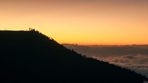 Scenic view of silhouette mountain against sky during sunset