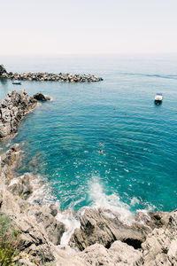 Scenic view of sea against clear sky