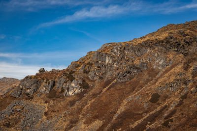 Rock formations on mountain against sky