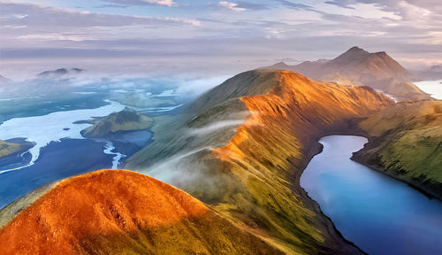 Panoramic view of the lake in the mountains. nordic islands,greenland,faroer,iceland