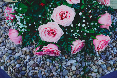 High angle view of rose bouquet